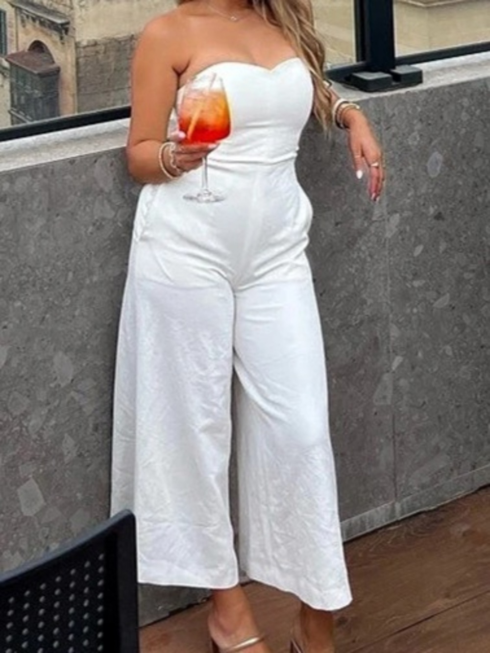 Club Monaco White Strapless Wide Leg Jumpsuit